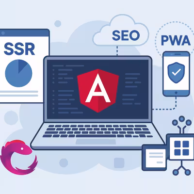Illustration Angular : développement frontend avec SSR, SEO, PWA, RxJS et micro-frontends