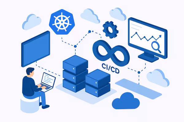 Illustration Kubernetes : orchestration de conteneurs, CI/CD, monitoring et cloud computing